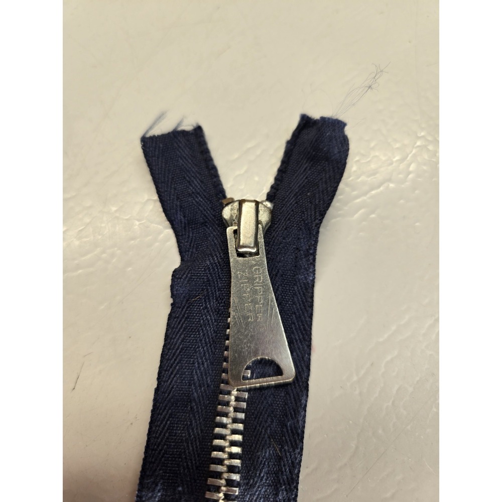 Vtg Scovill Gripper Zipper 17" Navy Blue Bell Long Tab Separating Open End